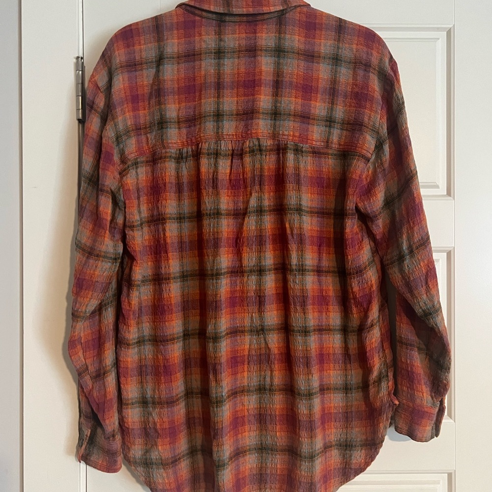Anthropologie plaid button down shirt Pilcro, relaxed fit rust Maeve - Picture 5 of 7